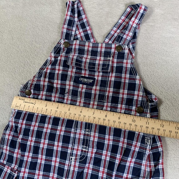 VTG OshKosh Overalls Toddler‎ 18 Months Blue Red Plaid Shortalls Cotton Pockets - Picture 4 of 13